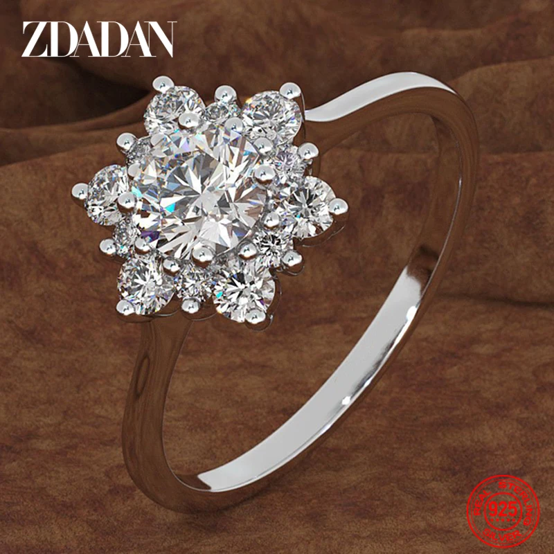 

ZDADAN 925 Sterling Silver Flower Zircon Rings For Women Wedding Jewelry