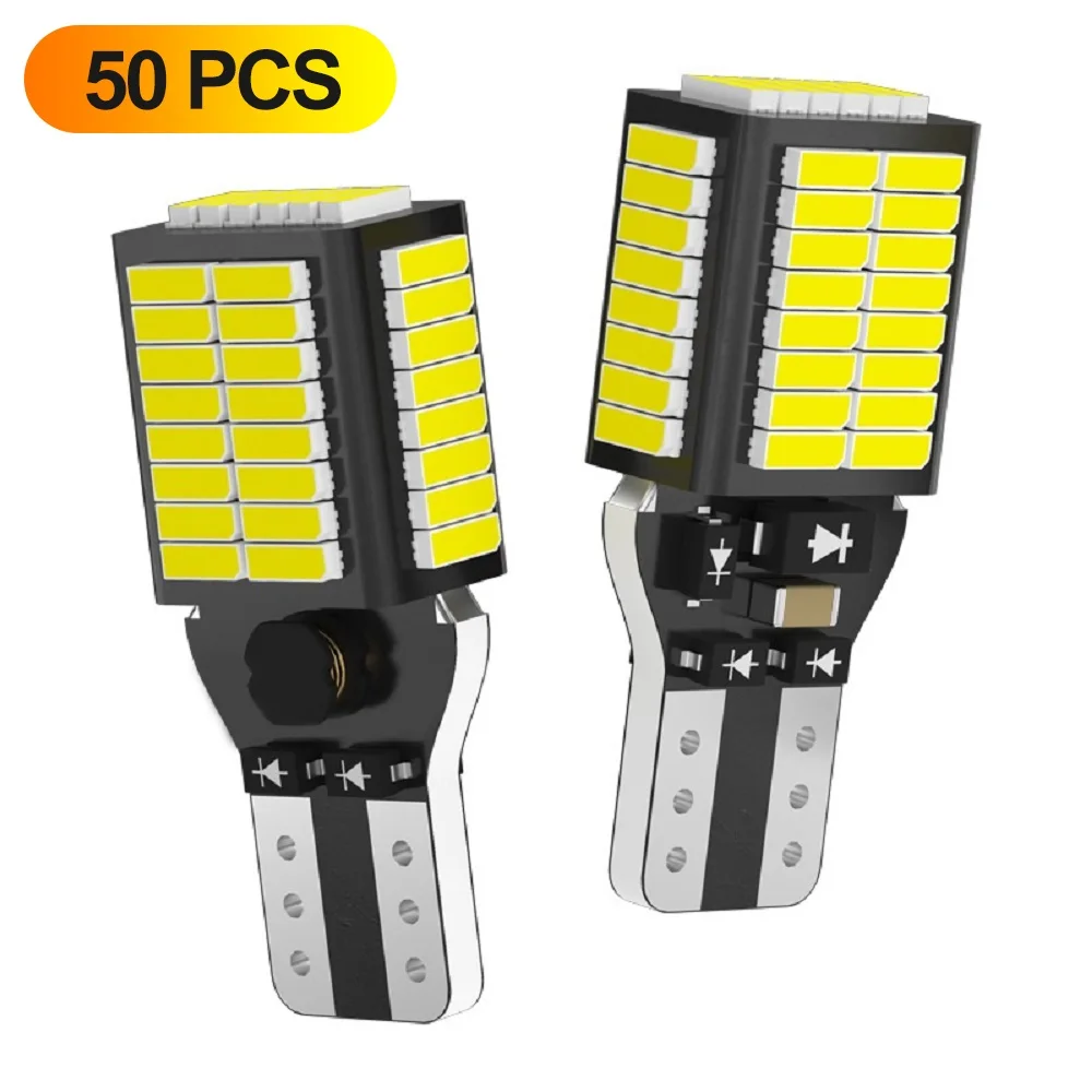 50PCS T15 906 W16W LED Backup Lights Bulbs 12V 4014 54-SMD 7W 1800LM Error Free 912 921 Car Reverse Lamp 6000K Accessories