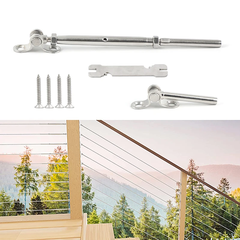 Imagem -02 - Conjunto de Trilhos de Cabo Kit Swage Toggle Turnbuckle Ângulo de Ferragem 180 ° Ajustável T316 Aço Inoxidável para Pós Madeira 20