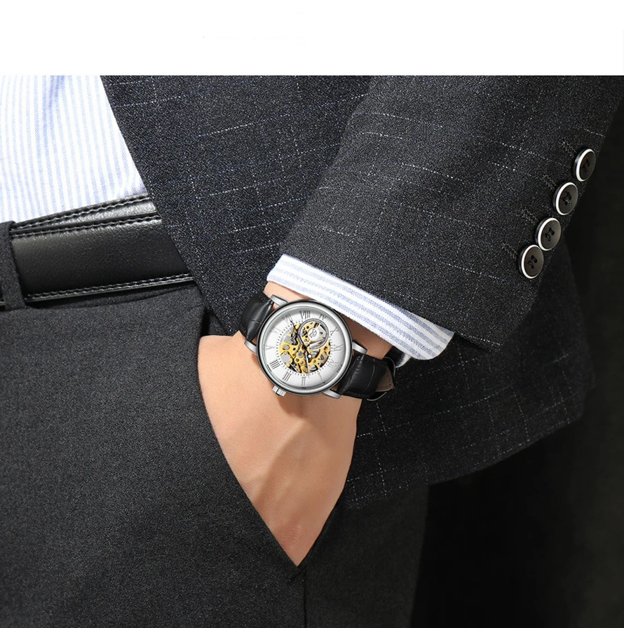 UTHAI M2 Fashion Watch For Man Belt Men's Waterproof Hollow Through Bottom Manual Mechanical Watch Men's Mechanical Watch