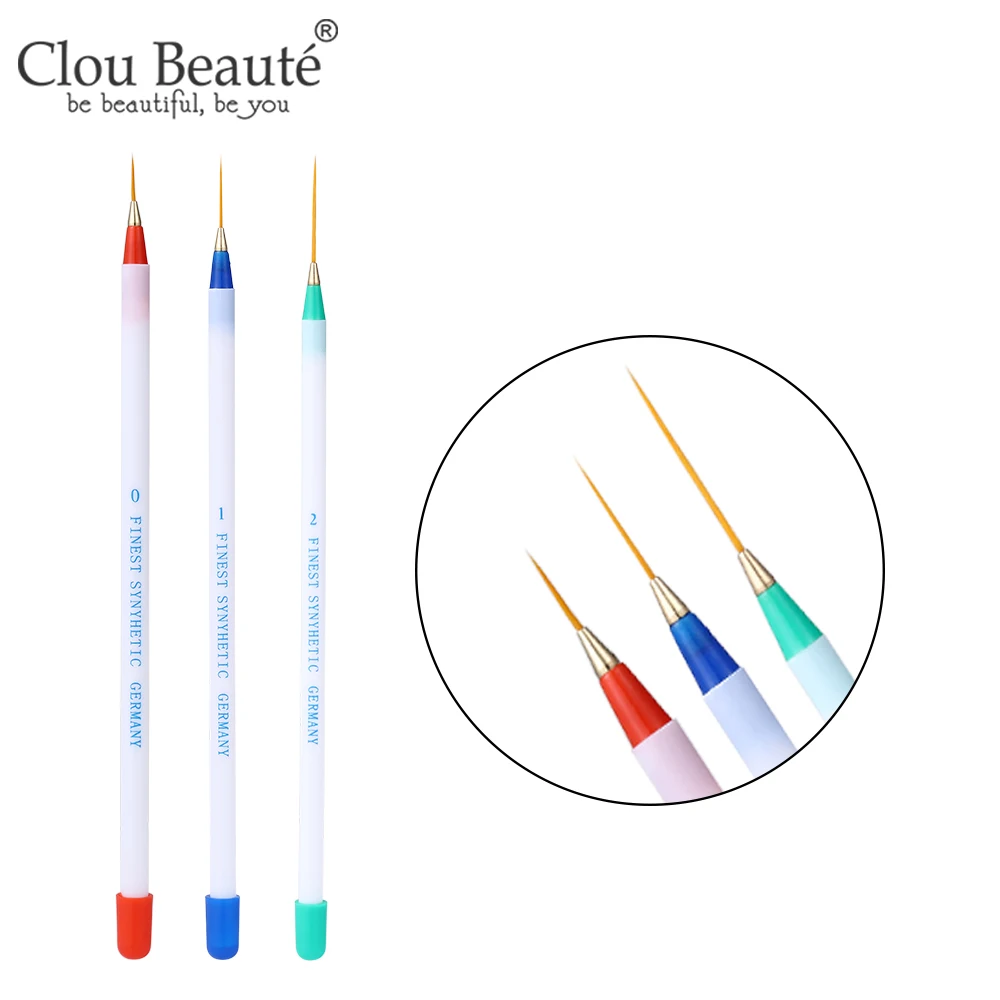 Clou Beaute 3pcs/set UV Gel Drawing Painting Nail Liner Brush Grid French Design Manicure Tool Set Painting Drawing Carving Pen