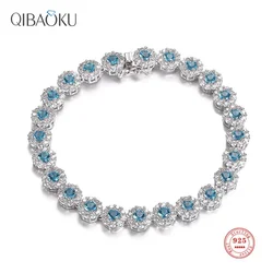 S925 Silver Sea Blue White Zircon Bracelets Jewelry Gemstone Bracelet for Women Wedding Bangles Women Accessories