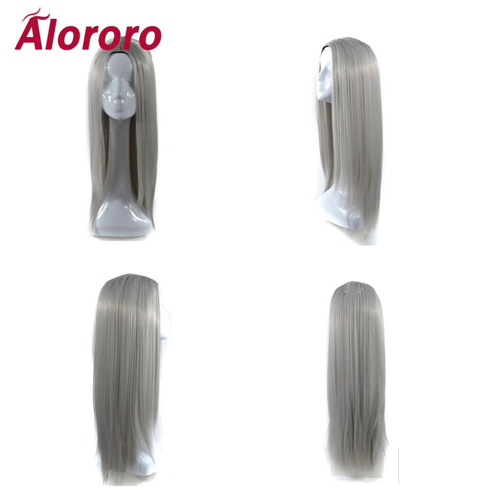 Alororo 26 inch Long Straight Synthetic Wigs Party Fashion White Red Gray High Temperature Wire Hair  Wigs for Women