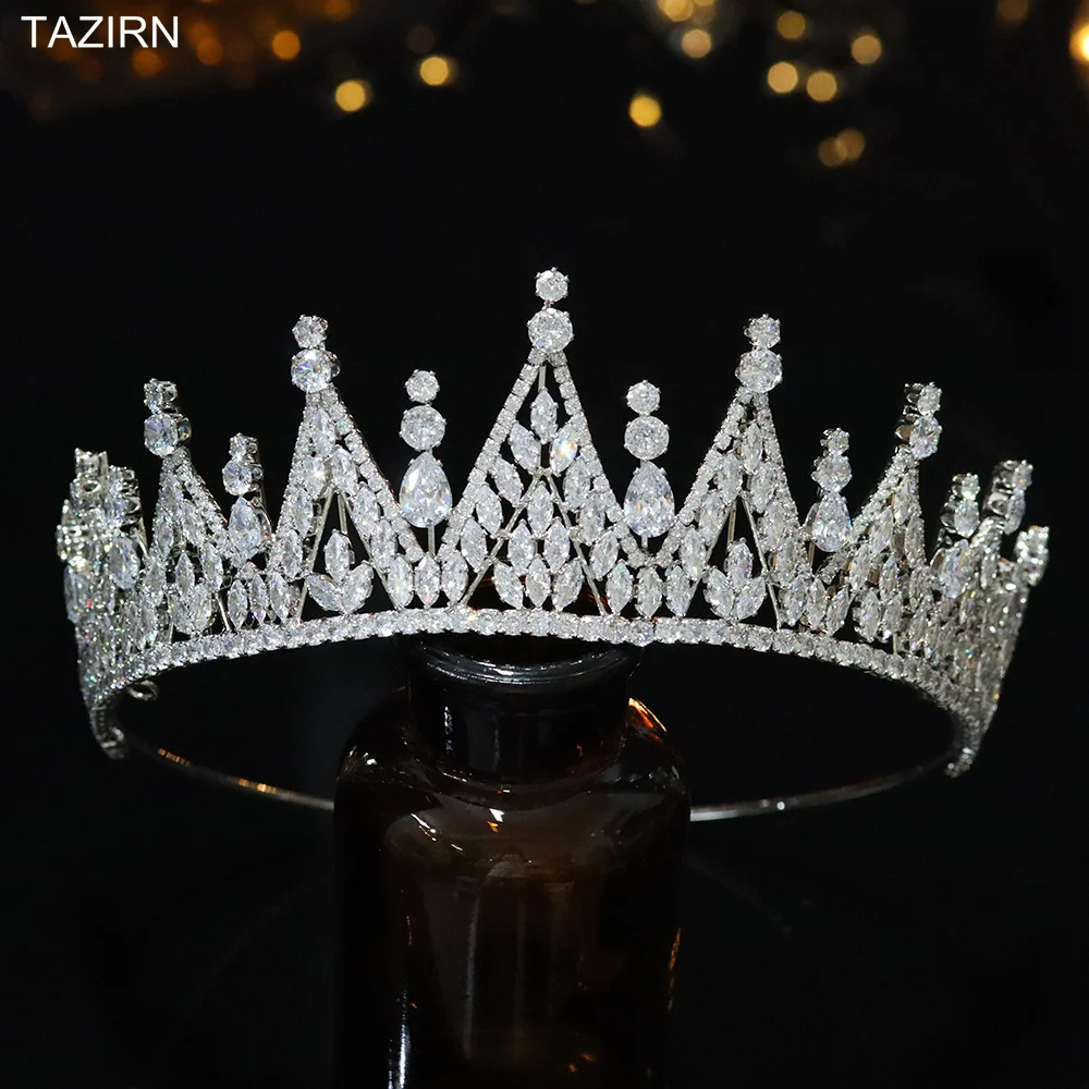 

Luxury Tall Tiaras Cubic Zirconia Crowns Wedding Pageant Tiaras Hair Jewelry Bridal Headwear Princess Women Headpiece Best Gifts