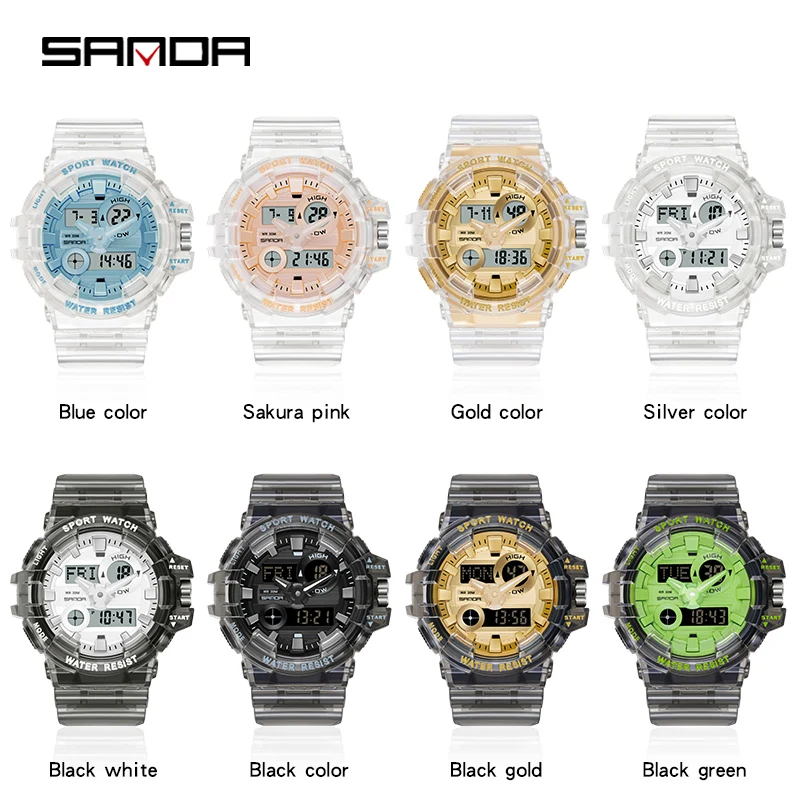 Sanda Sport Watch Men Waterproof Top Brand Digital Watches Transparent Band Dual Display Quartz Wristwatch Reloj De Hombre