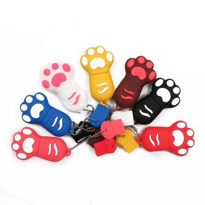 Pendrive usb 2.0 com desenhos patinha, de gato marrom rosa preto azul colorido 4gb 8gb 16gb 32gb 64gb presente