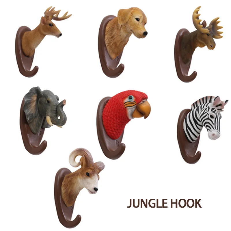 Retro Resin Creative American Animal Head Wall Decoration Hanger Giraffe Zebra Head Rack Bedroom Coat Keychain Hat Hooks