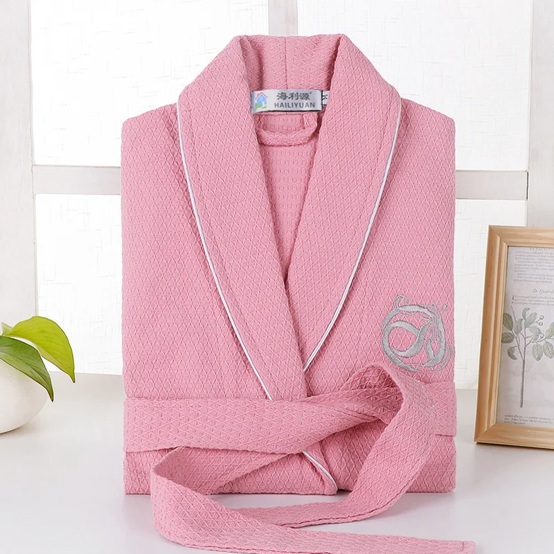 Waffle Robe 100% Cotton Robe Lovers Hotel Robe Men And Women Robe Bathrobe Soft Sleeprobe Male&Female Casual Embroidery Homewear