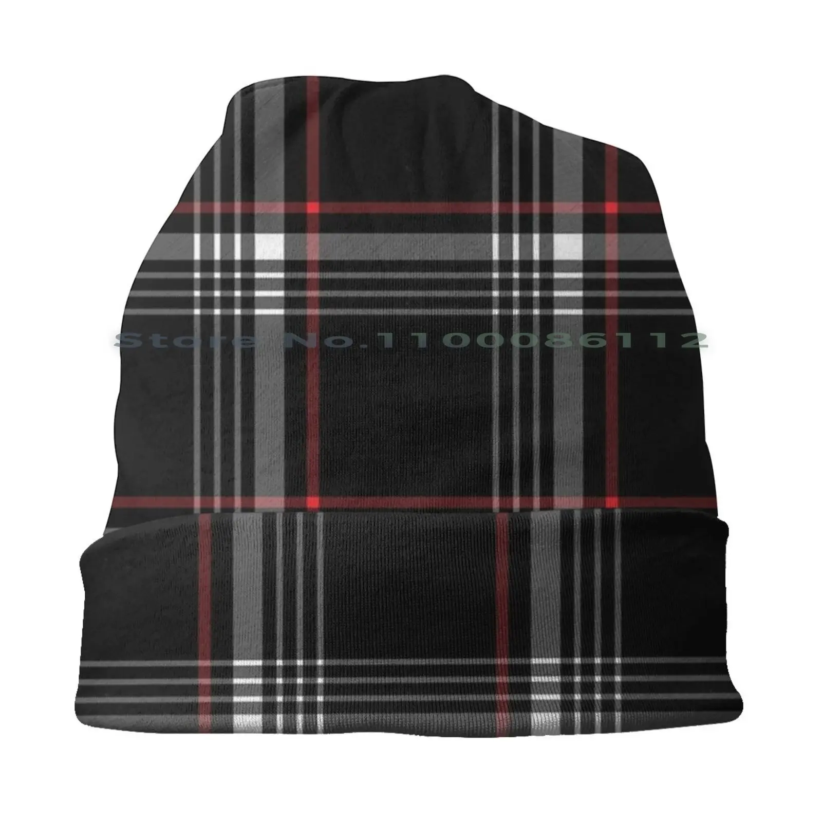 Black Tartan With Red & White Sripes Beanies Knit Hat Tartan Pattern Gti Black Red Stripe White Stripes Classic Golf Cover