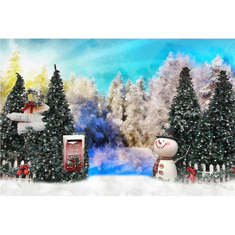 크리스마스 정글 소나무 숲 배경 사진, 겨울 눈, 신생아 생일 초상화 배경 스튜디오 눈사람 크리스마스