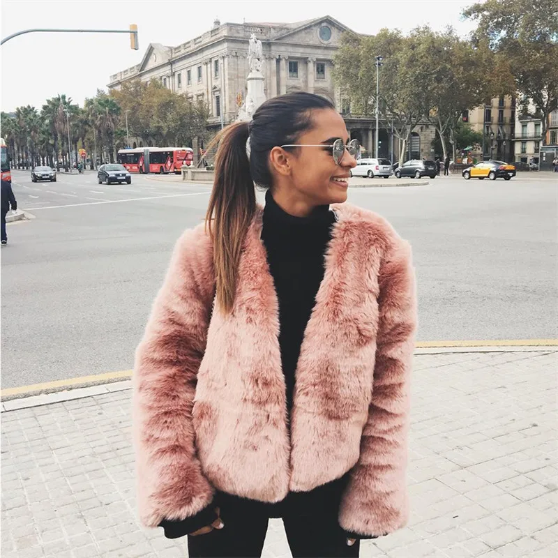 2023 Faux Fur Women Jacket Winter New Fashion High Quality Thickened Warm Solid Color Short Elegant Leather Coat V-Neck Overcoat