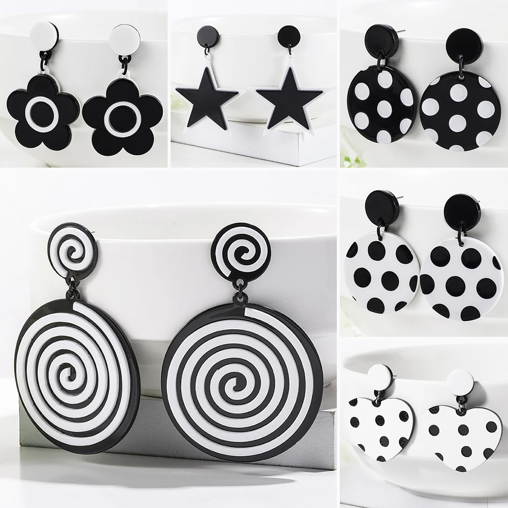 WYBU Newest 13 Styles ECO-Friendly Acetat Black White Round Drop Earring For Women Dpuble Layer Triangle Square Earring Gift BTF