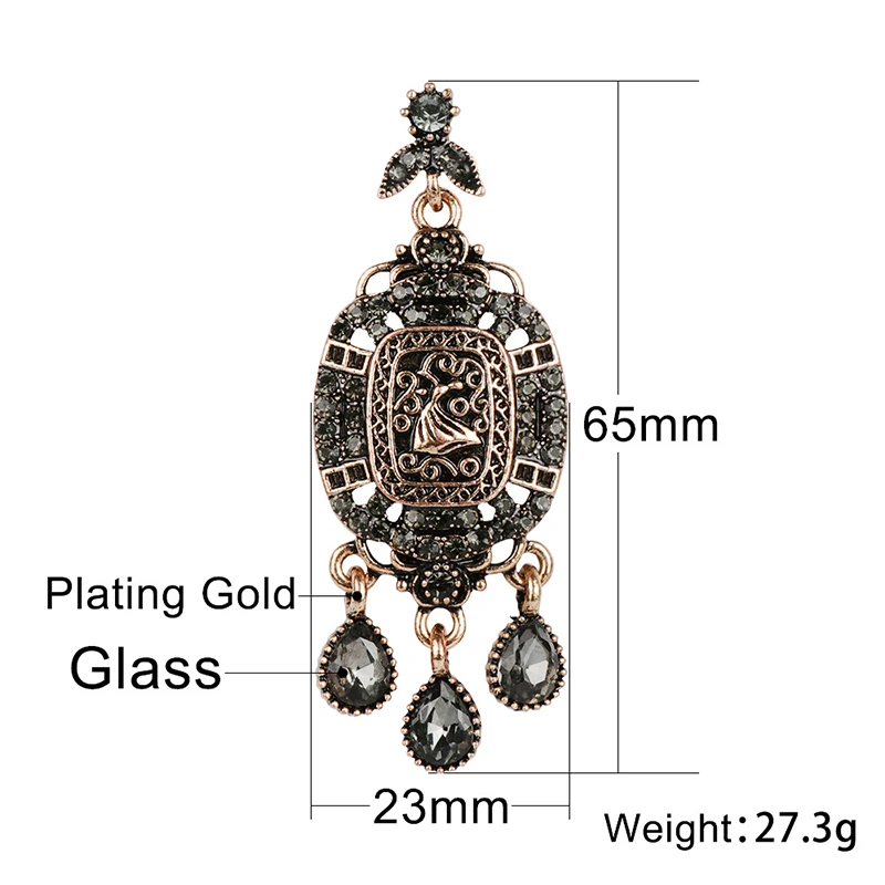 Kinel 2020 New Boho Ethnic Big Drop Earrings Antique Gold Beach Gray Crystal Bridal Earrings For Women Vintage Jewelry