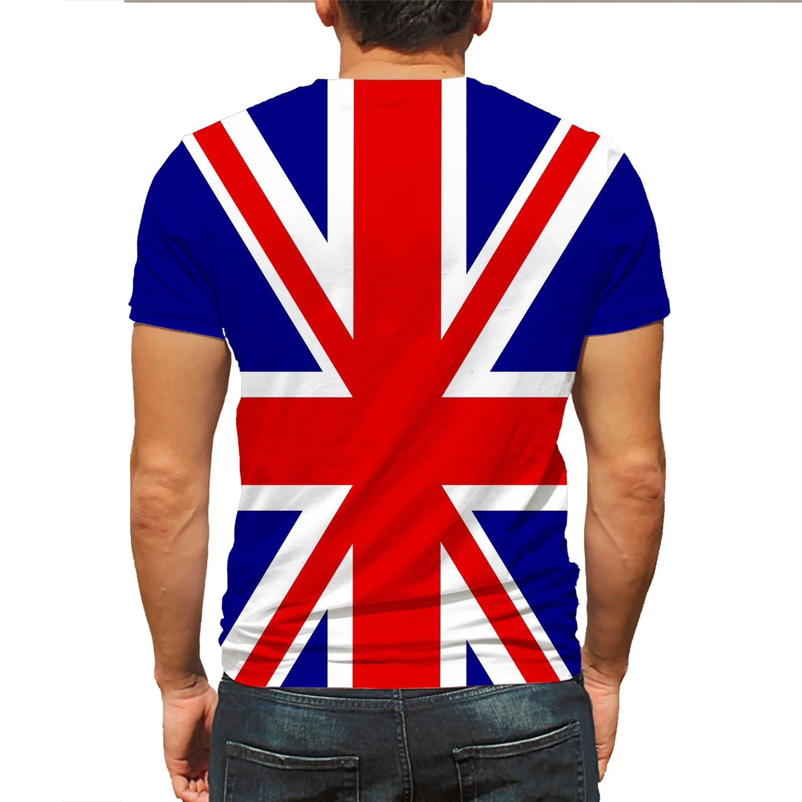 Camiseta estampada britânica com bandeira, bloqueio de cores, camiseta fina, camiseta manga curta, moda casual, 2022