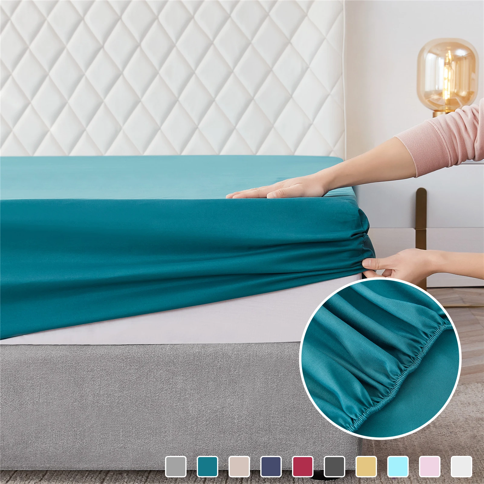 Modern Simple Style Solid Solor Bed Sheet, Fitted Sheet Elastic Band, Fixed Antifouling, Anti-Crease, Portable Cover for Bed