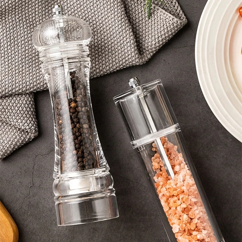 Acrylic Spice Pepper Mill Salt and Pepper Black Grinder With Strong Adjustable Ceramic Grinders Kitchen Cooking Tools Gadget Set