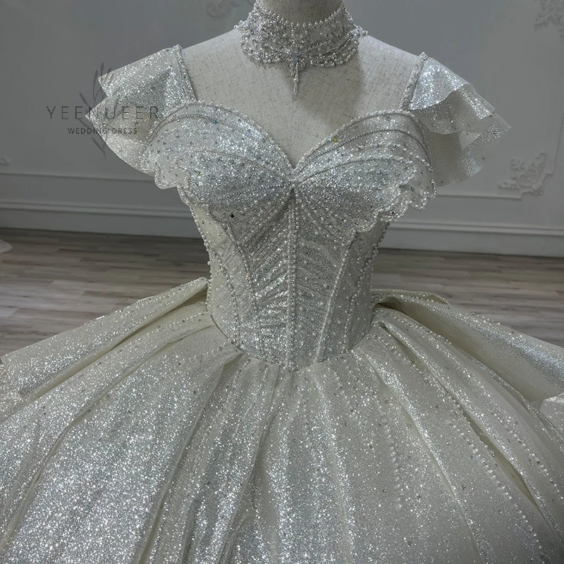 Yeenueer 2022ขายชุดแต่งงานชุด Plus ขนาด Sweetheart Backless Sweep Train Bridal Bling หรู Sequins