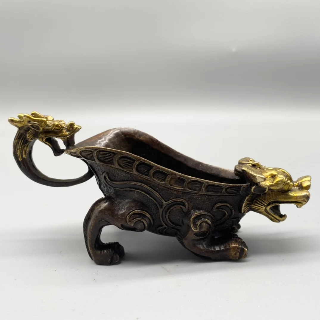 MOEHOMES china Antique Copper bronze Gilding dragon statue Auspicious beast Statue Ming Dynasty Bowl cups tea wine ancient cup