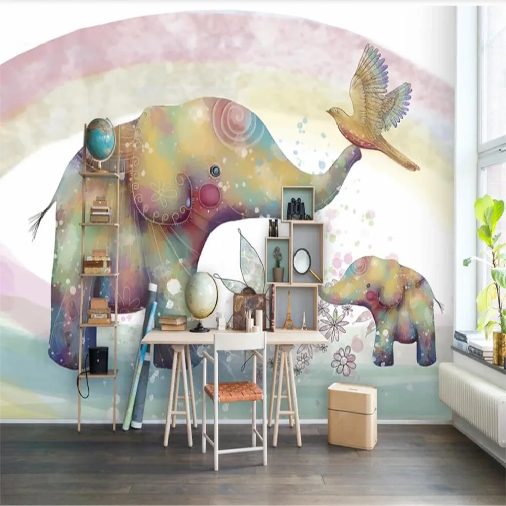 

Milofi custom 3D wallpaper mural rainbow cartoon elephant children's room background wall living room bedroom decoration paintin