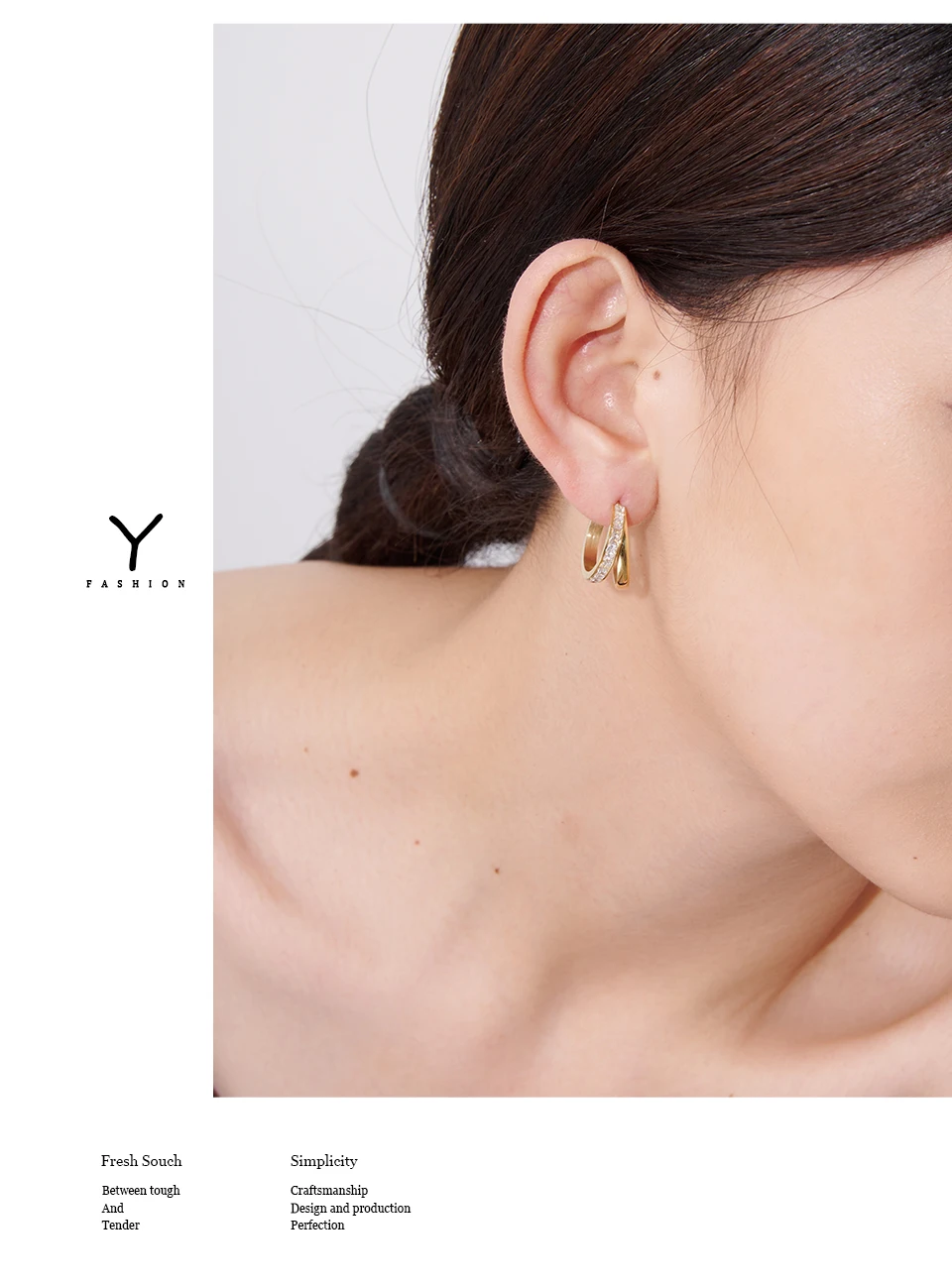 Yhpup Mode Edelstahl Geometrische Stud Ohrringe Delicate Bling Zirkonia Schmuck joyería acero inoxidable mujer Geschenk – Detail 3