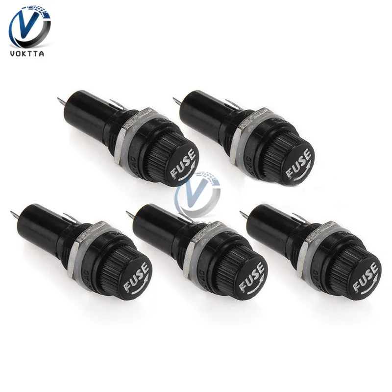 10 pcs/pack Black AC 125V 15A/250V 10A Screw Cap Solder Terminal Panel Mount Fuse Holder Case Fuse Socket 5 x 20 mm Fuse Holder