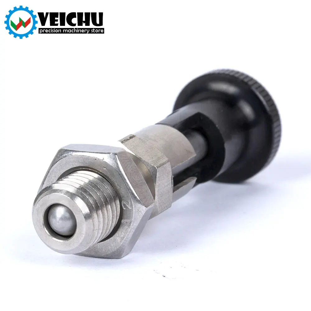 VCN210-CNK Stainless Steel Self-Lock Indexing Plungers Black Aluminum Knob Spherical Shape Locating Pins With Nut