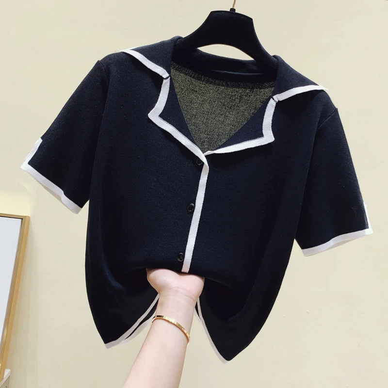 Summer Pullover Ribbed Knitted Sweater Thin Clothes Women 2023 V Neck Short Sleeve Slim Basic Woman Sweaters Short Tops Crop Top