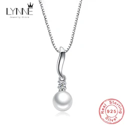New Fashion 925 Sterling Silver Zircon Pearl Pendant Necklace Fine Rhinestone CZ Drop Necklaces Women Anniversary Jewelry Gift