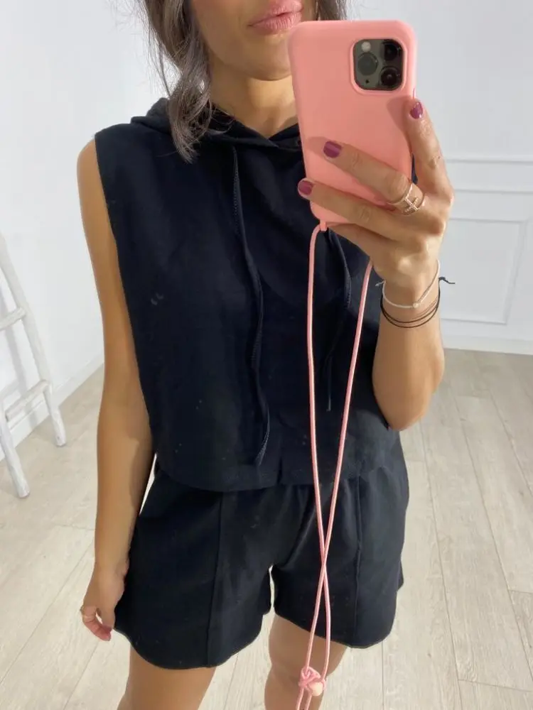 

Костюм спортивный женский хлопковый однотонный с шортами и высокой талией