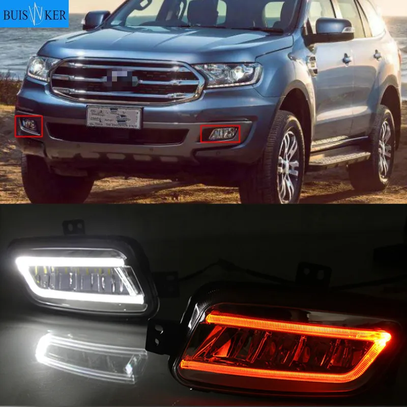 

2pcs For Ford Everest 2016 2017 2018 2019 Turn Yellow Signal Relay Waterproof Car DRL 12V LED Daytime Running Light LED Fog Lamp