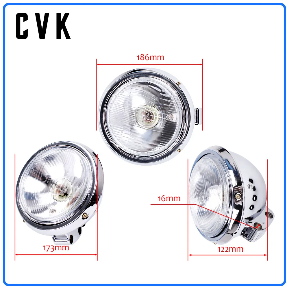 CVK Motorcycle Universal DC 12V Headlight Headlamp For Harley 883 HONDA Steed VLX 400 Shadow 600 Magna 250 Chrome Running Light