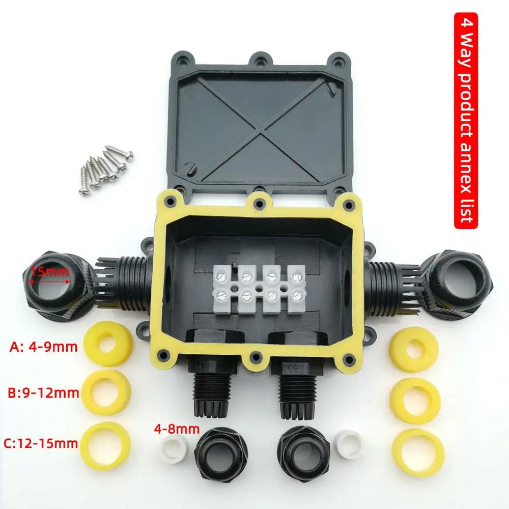 IP68 Outdoor Waterproof Junction Box Black 2‑3‑4‑5‑6 Way PC Plastic Terminal Block For Buried Underground Wiring