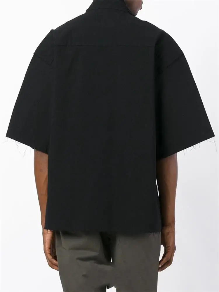 Men's new menswear trend fashion wool neck patchwork loose large size short sleeve shirt stage style performance suit