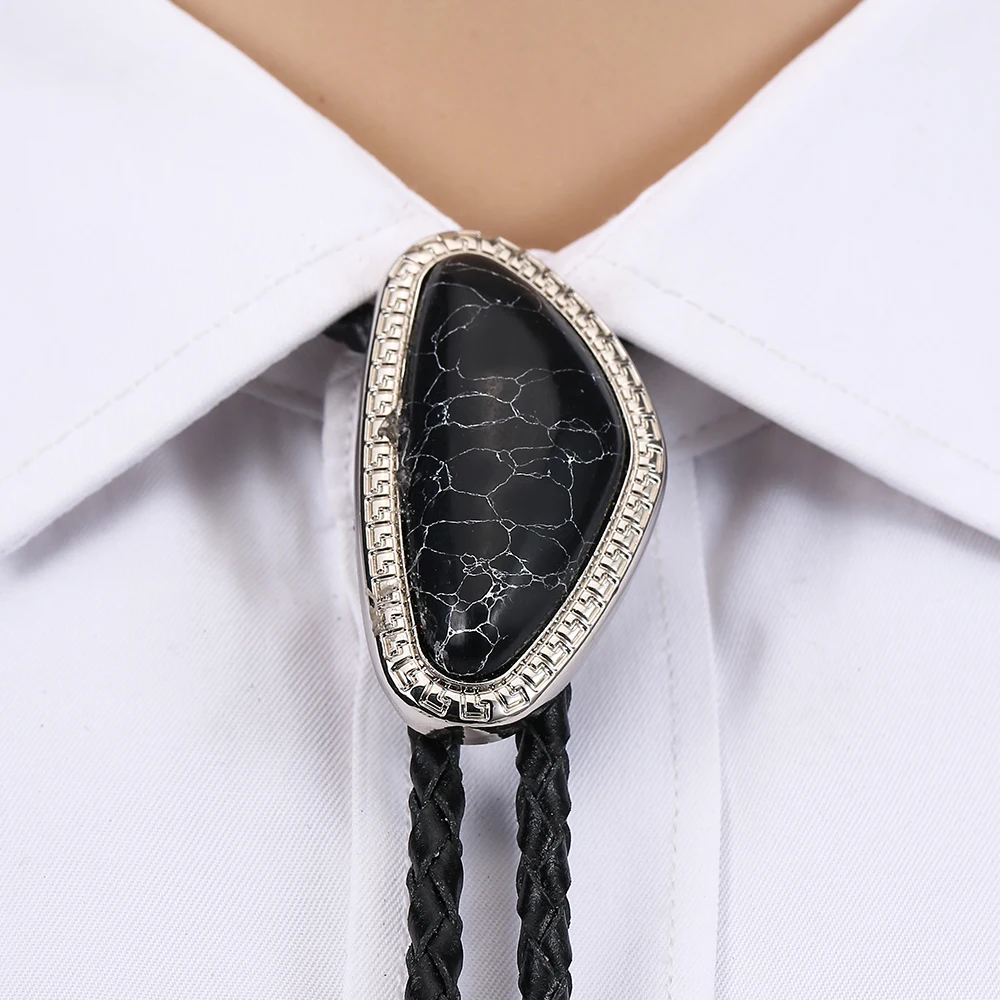 

Western cowboy bolo tie men's leather collar rope shaped triangle natural turquoise tie accessories unisex British rope