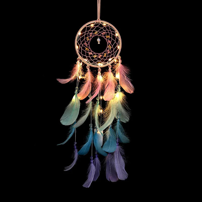 Colorful True feather dream catcher lights up Creative dreamcatcher girls practical special birthday gifts home decoration
