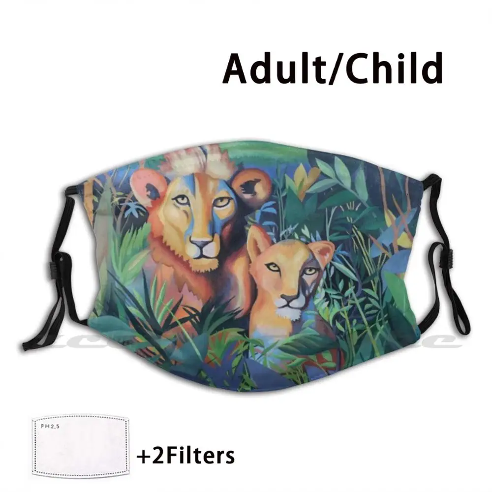 Two Lions Mask Adult Child Washable Pm2.5 Filter Logo Creativity Lion Lioness Johannesburg Andy Safari Zoo Wildlife