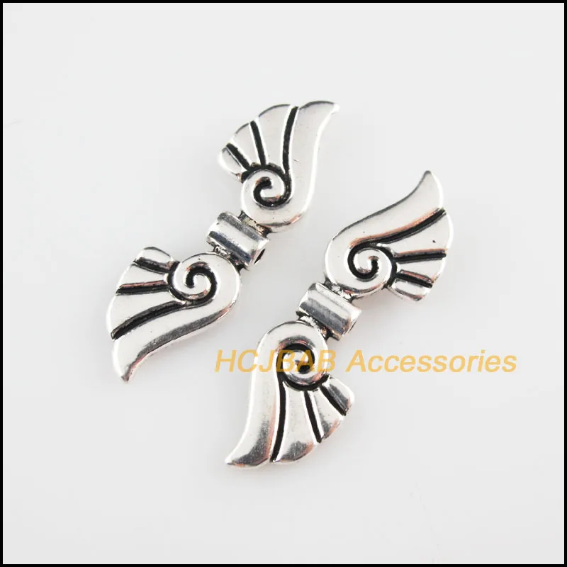 10 New Angel Wings Charms Tibetan Silver Tone Animal Spacer Beads 11x30.5mm