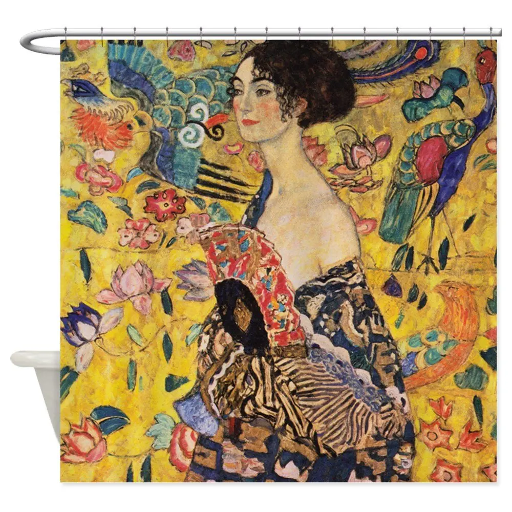 Gustav Klimt Lady with Fan Decorative Fabric Shower Curtain