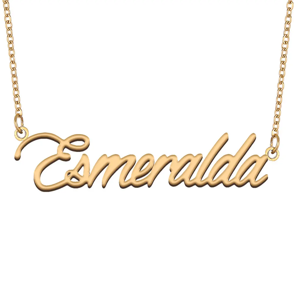 Esmeralda Name Necklace Personalized Women Stainless Steel Jewelry Gold Plated Nameplate Pendant Femme Mothers Girlfriend Gift