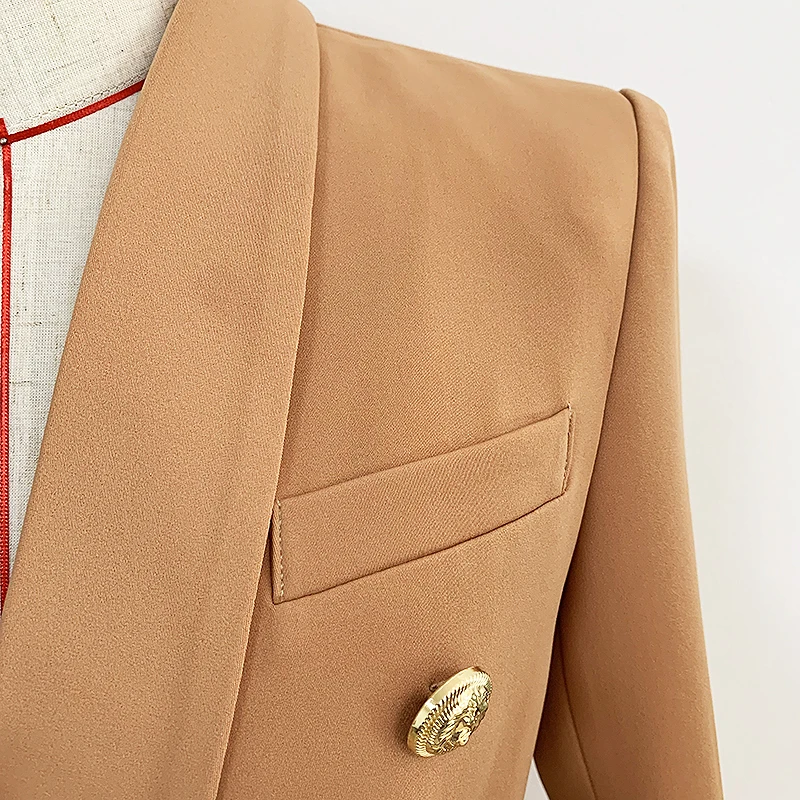 Veste blazer couvertes pour femme, double boutonnage, boutons de discussion en métal, col châle, haut de gamme, ET, 2024