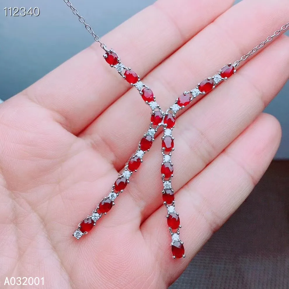 

KJJEAXCMY Fine Jewelry Natural Ruby 925 Sterling Silver Women Gemstone Pendant Necklace Chain Support Test Exquisite