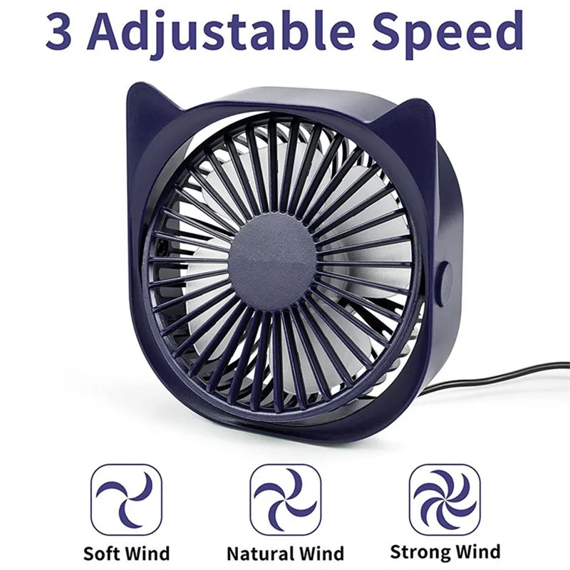 Мини-вентилятор Настольный портативный бесшумный с 3 скоростями, 360 °