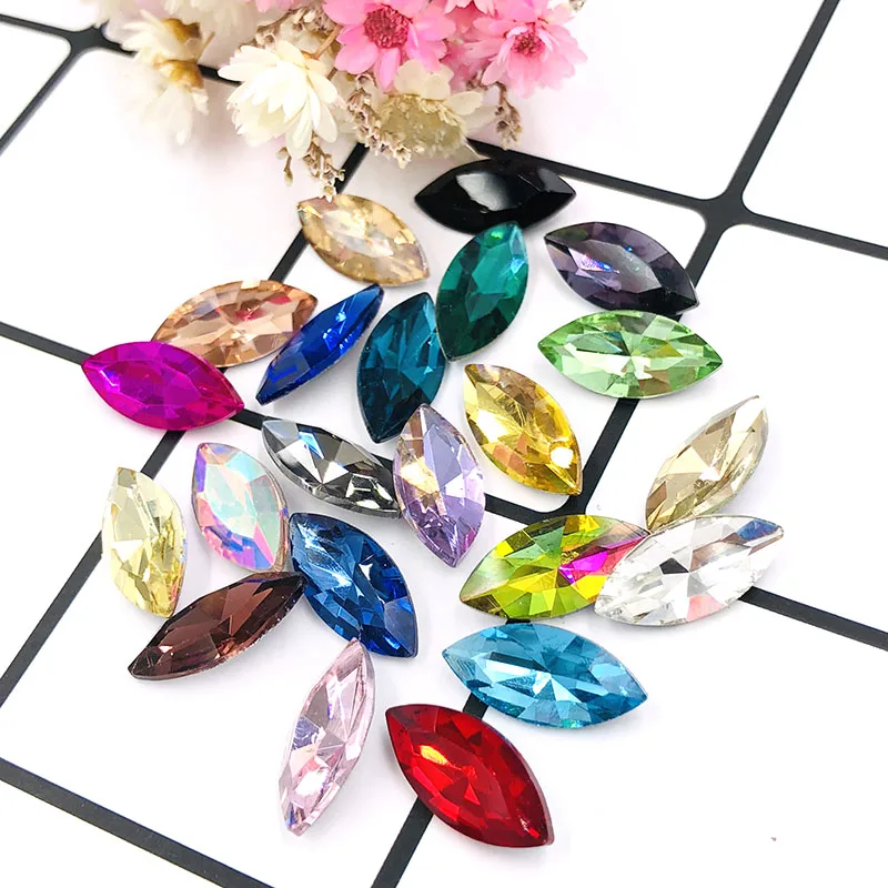 Leaf shape pointback glue on rhinestones horse eye glass crystal Rhinestone DIY Watch/nail art/clothing Accessories