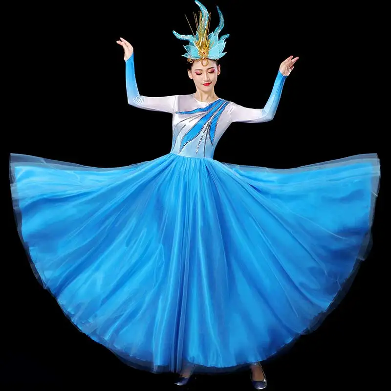 Blue Flamenco Dress Women Fairy Concert Outfits Modern Dance Costume Ballroom Dance Clothes Stage Costume Evening Dresses DL7394