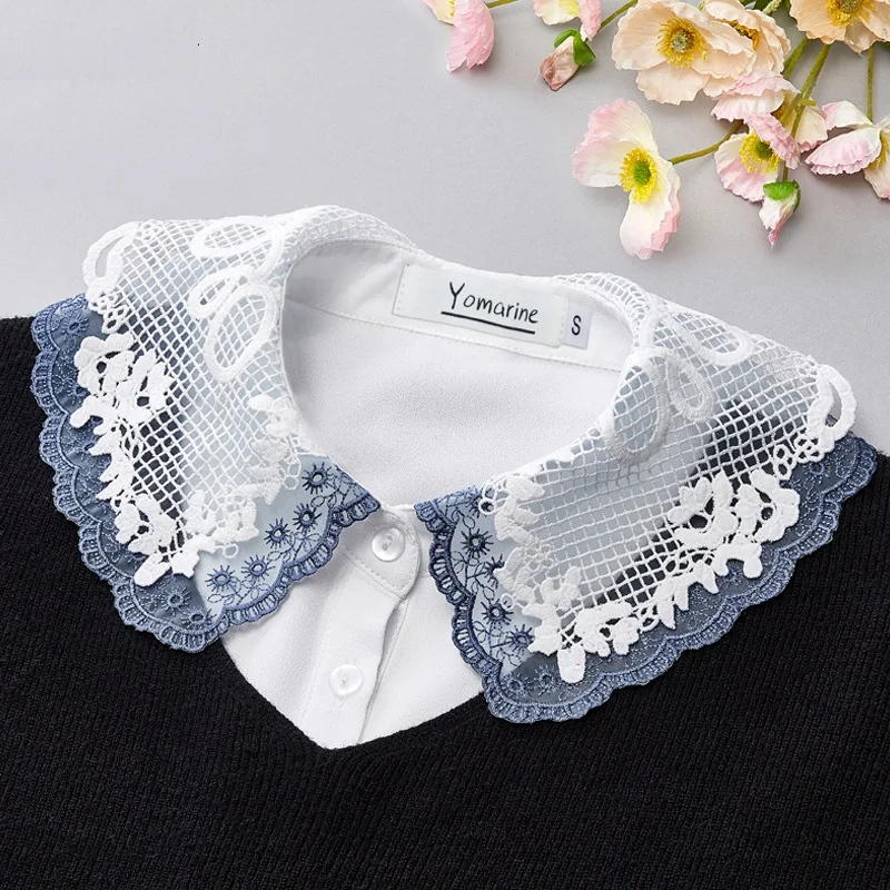 Elegant Big Lapel Fake Collar Shirt White Lace False Collar Woman Chiffon Detachable Doll Collar Women Half Shirt Faux Col