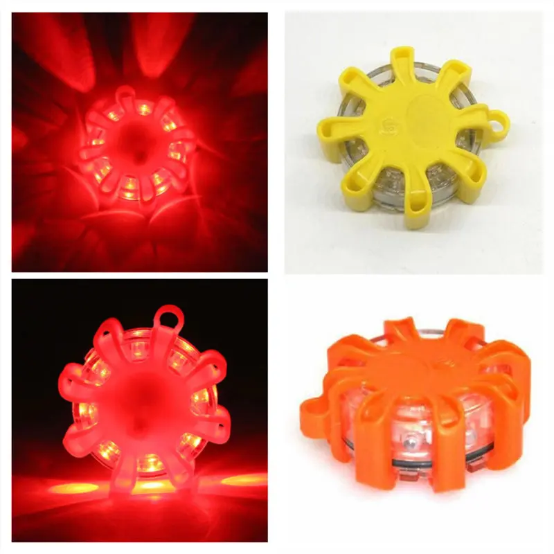 Car LED Road Flare Warning Light Emergency Light Disc Safety Flashing Light Roadside Beacon Magnetic Base Light with batteries