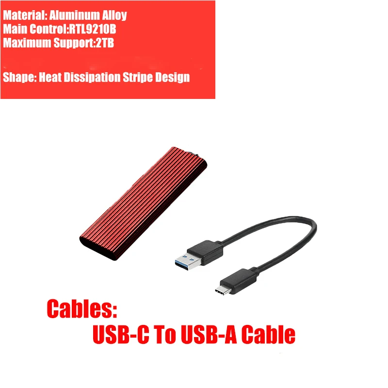 Gudga M.2 Naar Usb 3.1 Ssd Case Dual Protocol Nvme Behuizing M2 Nvme Pcie Ngff Sata Ssd Doos Voor 2230 2242 2260 2280 Ssd RTL9210B - afbeelding 1