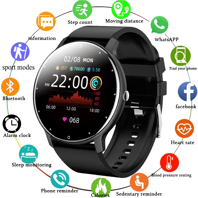 LIGE-Smartwatch para Homens e Mulheres, Rastreador de Fitness, Pedômetro, Relógio Esportivo, Pressão Arterial, Monitoramento do Sono, Android, iOS, Novo