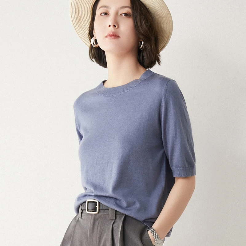 New Arrival Summer Cashmere Wool Sweater Spring Summer Women Solid Short Sleeve O-neck Pullovers Knitted Sweaters