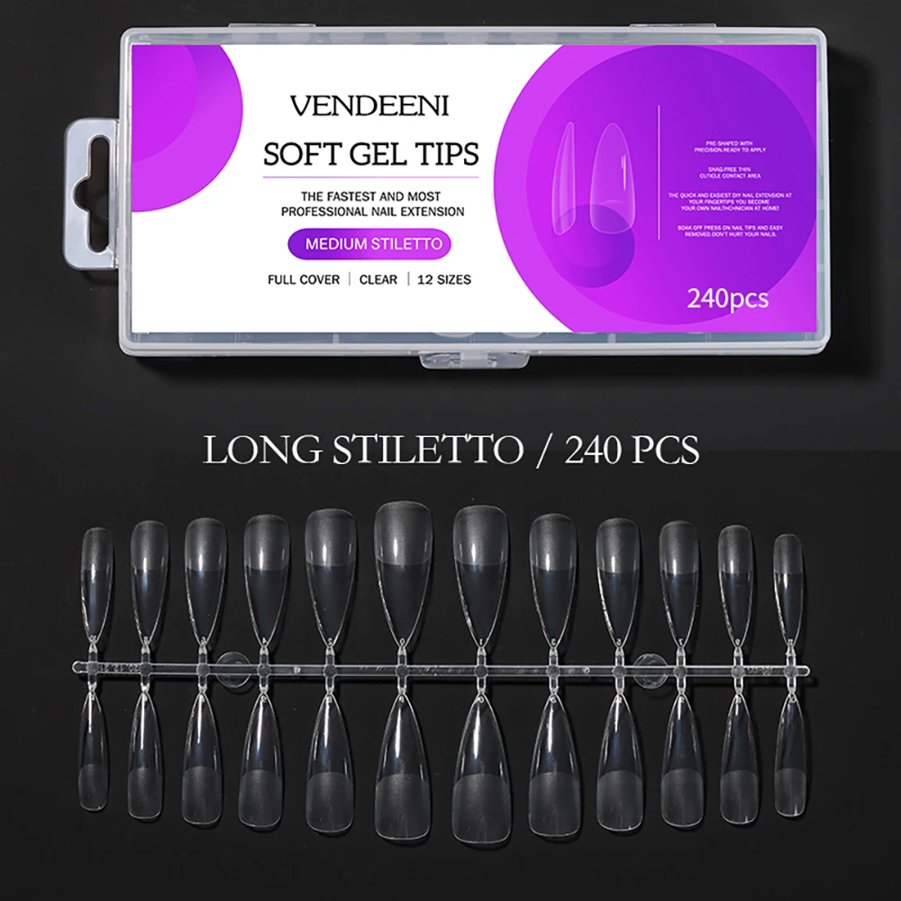 Vendeeni 240 قطعة غطاء أبيض واضح كامل الاكريليك الباليه نعش الفرنسية أظافر صناعية نصائح وهمية أظافر تلميح مانيكير تمديد أداة